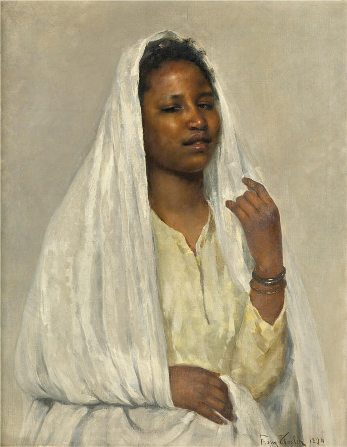 弗朗茨·泽弗·科斯勒（Franz Xaver Kosler，奥地利，1864-1905 年）作品 -《非洲白衣美女 (1894)》