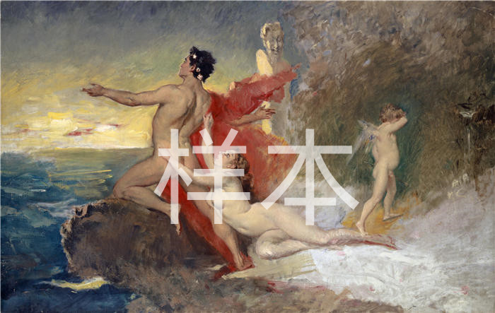 弗兰克·布赫瑟（Frank Buchser，瑞士画家）高清作品-《奥德修斯和卡吕普索 (1872)》