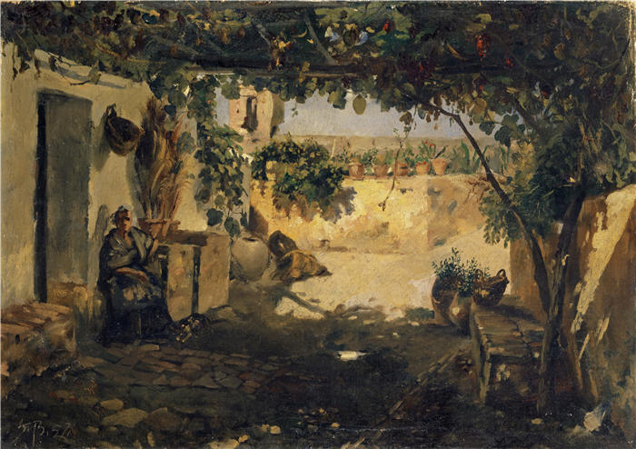 弗兰克·布赫瑟（Frank Buchser，瑞士画家）高清作品-《西班牙凉棚 (1857)》