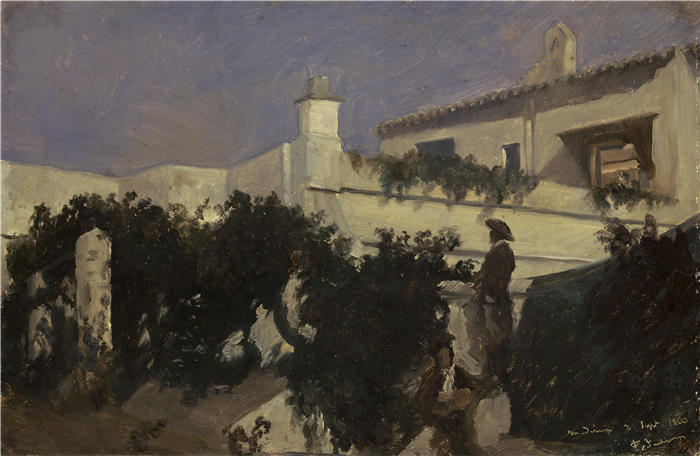 弗兰克·布赫瑟（Frank Buchser，瑞士画家）高清作品-《麦地那西多尼亚的西班牙别墅（1860 年）》