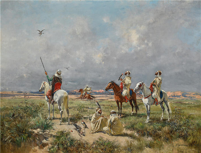 维克多·休格（Victor Huguet，法国画家）作品-《猎鹰队》