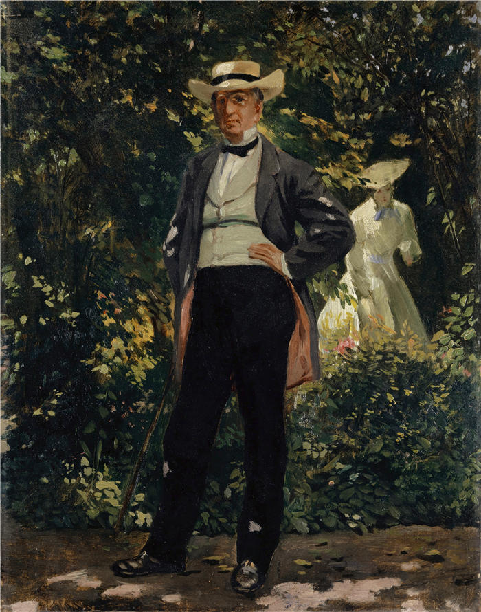 弗兰克·布赫瑟（Frank Buchser，瑞士画家）高清作品-《美国国务卿威廉·H·苏厄德在花园里的肖像（1869 年）》
