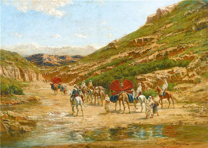 维克多·休格（Victor Huguet，法国画家）作品-《沙漠商队》