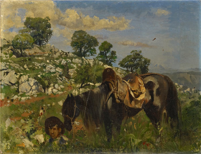 弗兰克·布赫瑟（Frank Buchser，瑞士画家）高清作品-《高草骑士（1882）》