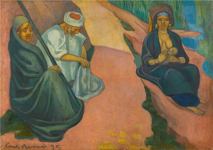 埃米尔·伯纳德（Emile Bernard ，法国画家）作品-《Jeune Femme Allaitant (La Fuite En Égypte) (1895)》