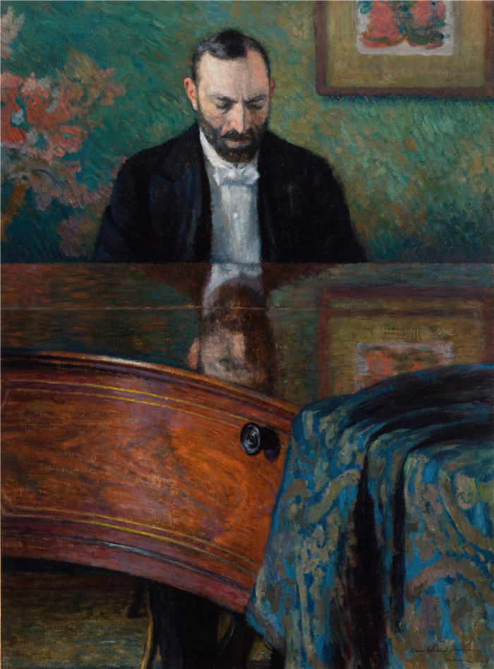约瑟夫·潘凯维奇（Józef Pankiewicz，波兰画家）作品-钢琴旁的雅辛斯基 (1908)