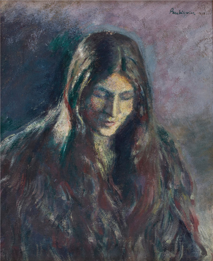 约瑟夫·潘凯维奇（Józef Pankiewicz，波兰画家）作品-女人的肖像（年轻女子）（1893 年）
