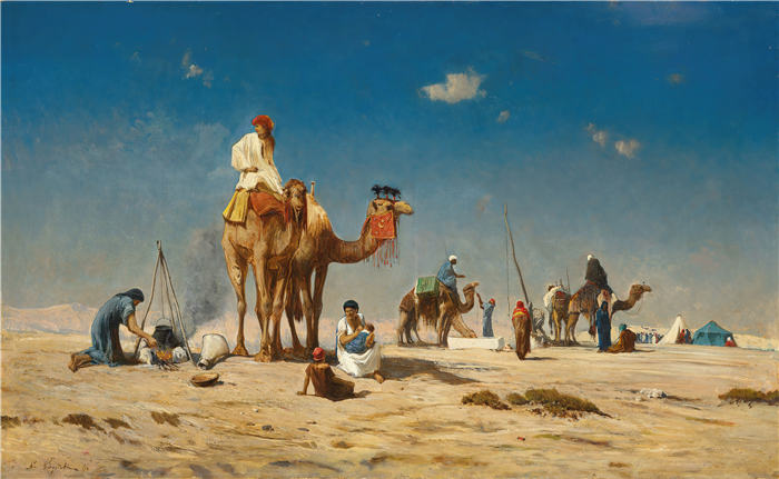 维克多·休格（Victor Huguet，法国画家）作品-《沙漠中的旅行者（1868 年）》