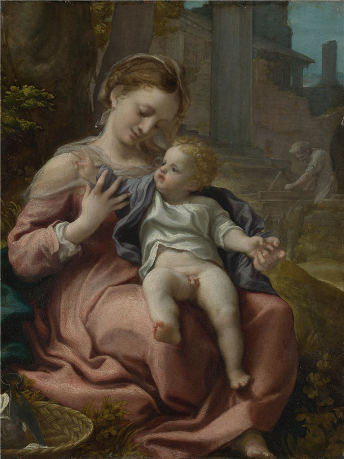 科雷焦（Correggio，意大利画家）高清作品-《提着篮子的玛丽 (1525-1526)》