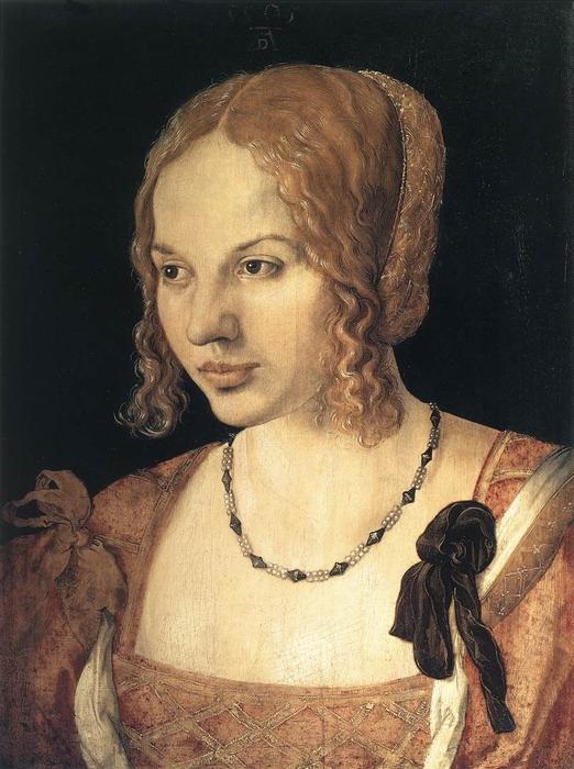 前1000幅世界名画-《一个年轻的威尼斯女人的肖像》 阿尔布雷希特·丢勒（Albrecht Dürer） - 油画 - 32 x 24 cm