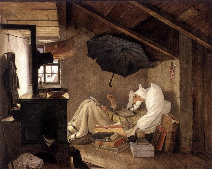 前1000幅世界名画-《可怜的诗人》 Carl Spitzweg - 布面油画 - 36 x 45 cm