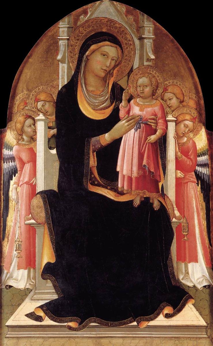 洛伦佐·莫纳克（Lorenzo Monaco，1370 – 1425，意大利画家）作品-圣母子与六个天使