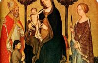 詹蒂莱·达·法布里亚诺(Gentile da Fabriano，意大利)作品-麦当娜与孩子和圣凯瑟琳、圣尼古拉斯和捐助者