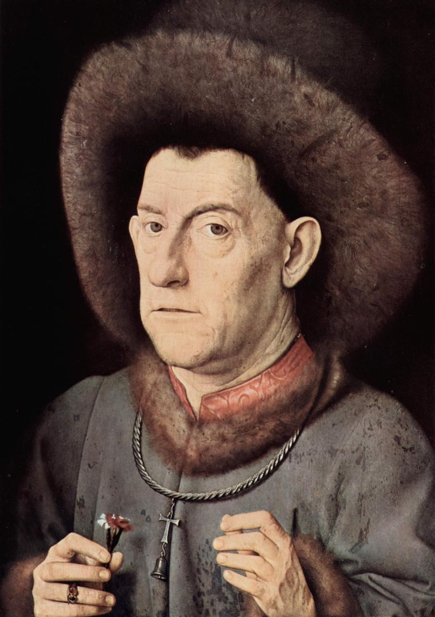 扬·范·埃克（Jan van Eyck，荷兰画家 ， 1390 - 1441 年）作品-一个有康乃馨的男人的肖像