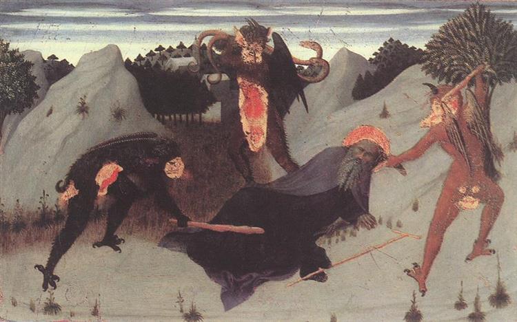 伊尔·萨塞塔 (Stefano di Giovanni，1392-1450，意大利画家)作品-被魔鬼折磨的隐士圣安东尼