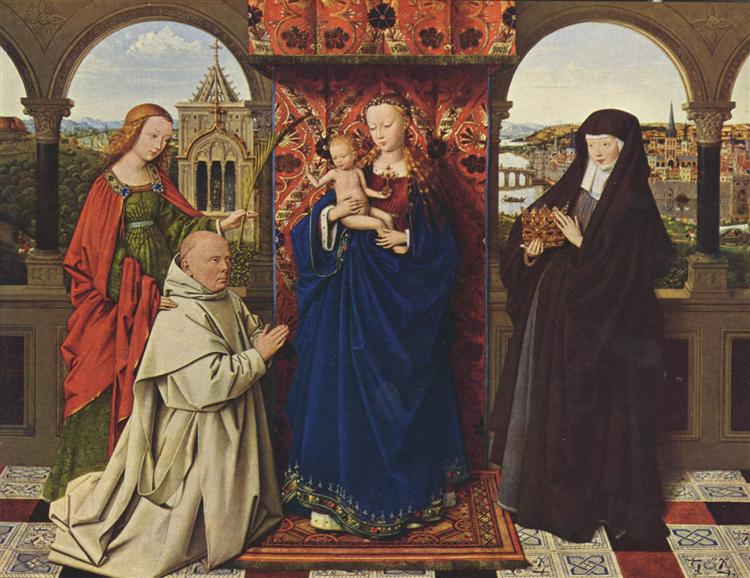 扬·范·埃克(Jan van Eyck,荷兰画家 , 1390 - 1441 年)作品-圣母子与圣徒和捐赠者