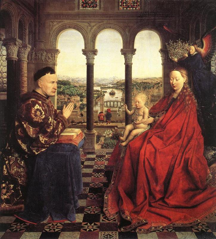 扬·范·埃克（Jan van Eyck，荷兰画家 ， 1390 - 1441 年）作品-The Rolin Madonna (La Vierge au Chancelier Rolin)