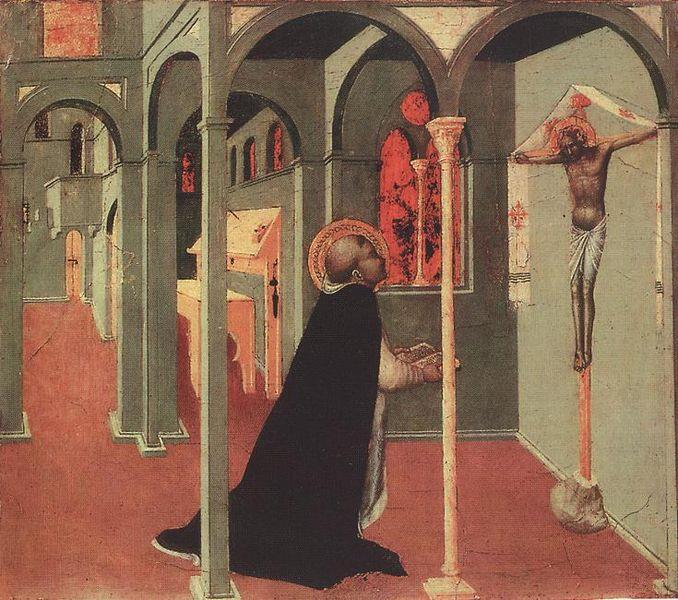伊尔·萨塞塔 (Stefano di Giovanni，1392-1450，意大利画家)作品-十字架前的圣多马