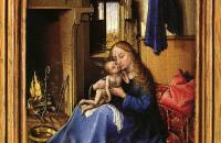 罗伯特·坎平（Robert Campin，1375-1444 年，佛兰芒画家）作品-圣母子在室内