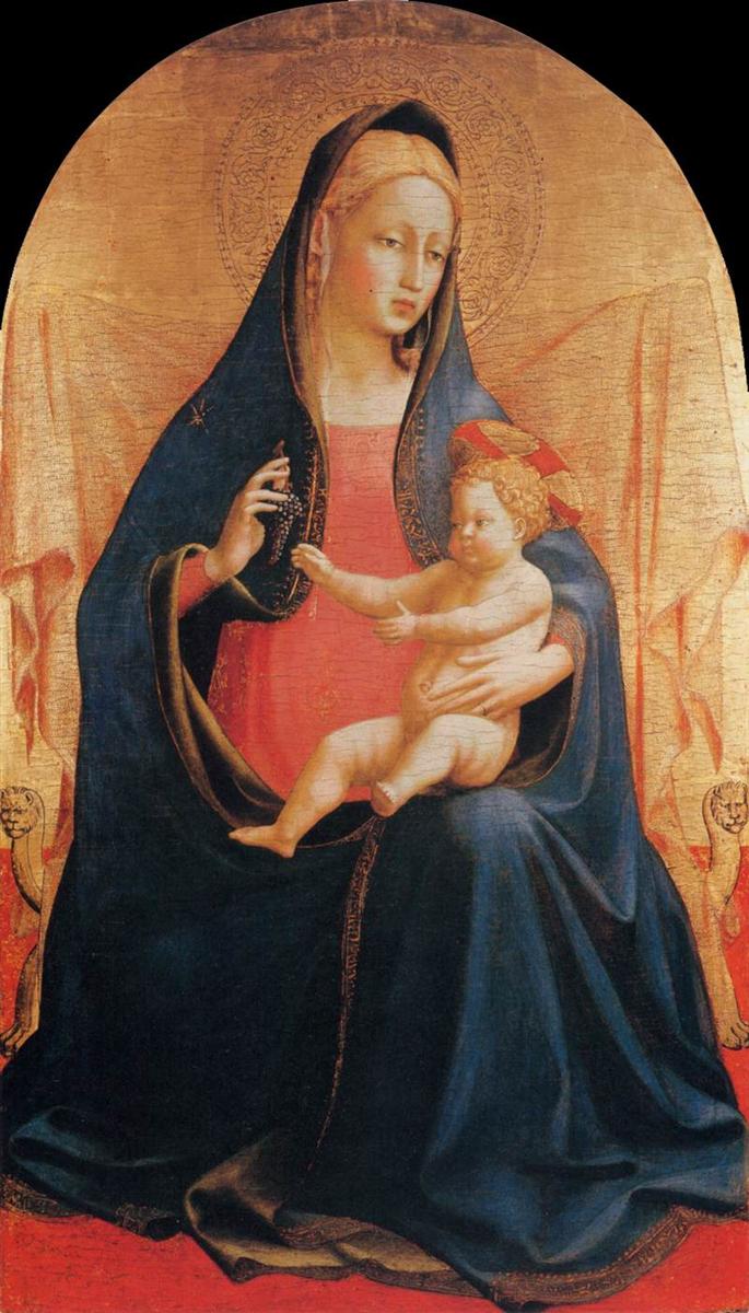 弗拉·安杰利科（Fra Angelico，意大利，1400-1455）作品-麦当娜和葡萄之子