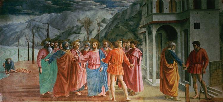 马萨乔(Masaccio,意大利,1401-1428)作品-贡品(布兰卡奇教堂)