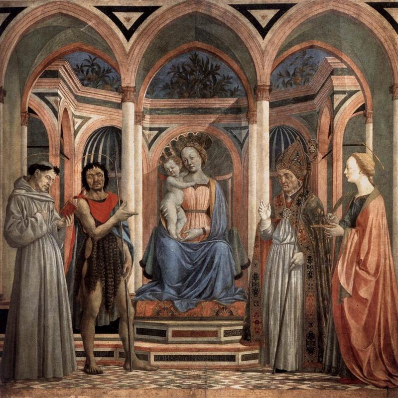 多梅尼科·维内齐亚诺（Domenico Veneziano，1410-1461，意大利画家）作品-麦当娜和孩子与圣露西