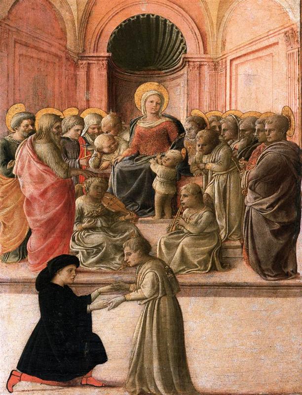 菲利波·里皮（Filippo Lippi ，1406-1469，意大利画家）作品-麦当娜和孩子与圣徒、天使和捐赠者
