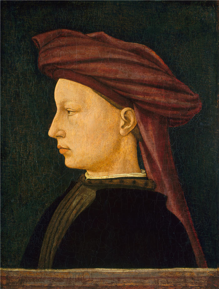 马萨乔(Masaccio,意大利,1401-1428)作品-Putto 和一只小狗 - 柏林 Tondo 的背面一个年轻女子的肖像