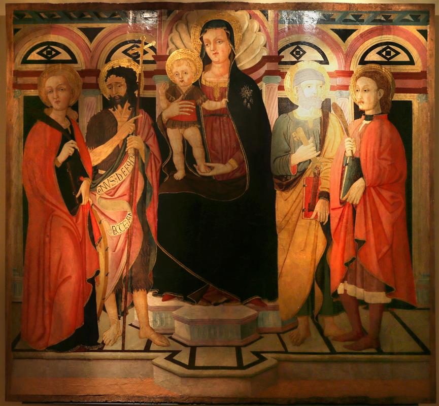 洛·谢吉亚（Lo Scheggia，1406-1486，意大利画家）作品-Madonna col bambino in trono e santi
