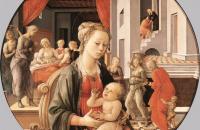 菲利波·里皮（Filippo Lippi ，1406-1469，意大利画家）作品-圣母子和圣安妮生活中的场景