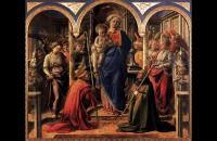 菲利波·里皮（Filippo Lippi ，1406-1469，意大利画家）作品-麦当娜和孩子与圣弗雷迪亚努斯和圣奥古斯丁