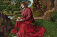 德克·布茨（Dirk Bouts，1415-1475，荷兰画家）作品-《帕特莫斯岛的圣约翰福音传教士》
