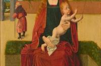 德克·布茨（Dirk Bouts，1415-1475，荷兰画家）作品-《麦当娜和孩子在草凳上》