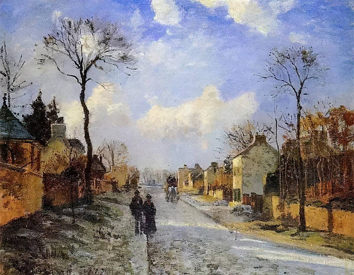 名画《通往卢弗西埃恩之路》 卡米耶・<a href=https://www.kuhw.com/e/tags/?tagid=474 target=_blank class=infotextkey>毕沙罗</a>油画-法国