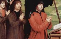 汉斯·梅姆林（Hans Memling，1430 – 1494 年，德国画家）作品-威廉莫雷尔的三联画，左翼，创始人威廉莫雷尔，他的儿子和马勒瓦尔的圣威廉