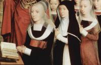 汉斯·梅姆林（Hans Memling，1430 – 1494 年，德国画家）作品-Willem Moreel 的三联画，右翼，创始人 Barbara van Vlaenderbergh，Willem