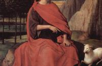 汉斯·梅姆林（Hans Memling，1430 – 1494 年，德国画家）作品-施洗者约翰和圣维罗妮卡的双联画，施洗者圣约翰，左翼