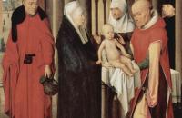 汉斯·梅姆林（Hans Memling，1430 – 1494 年，德国画家）作品-贤士的崇拜：三联画的右翼，描绘了寺庙中的介绍，c.1470-72（面板上的油）