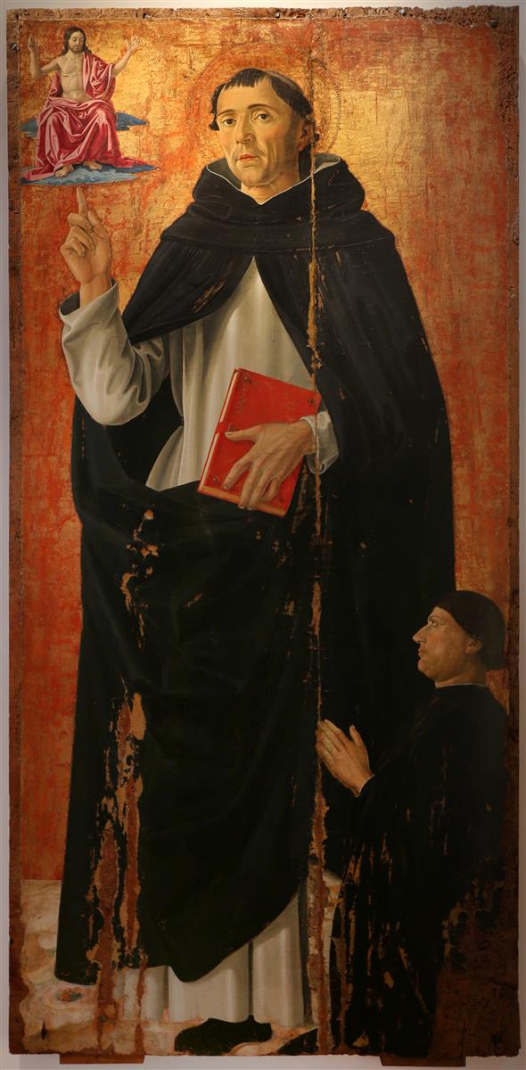 安东尼亚佐·罗马诺（Antonazzo Romano，1430-1510，意大利画家）作品-圣文森佐·费雷尔，基督法官和捐赠者