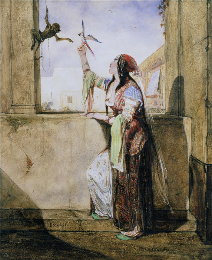 亚历山大·加布里埃尔·尚（Alexandre-Gabriel Decamps,法国画家）作品-宫女 (c. 1830 - 1832)