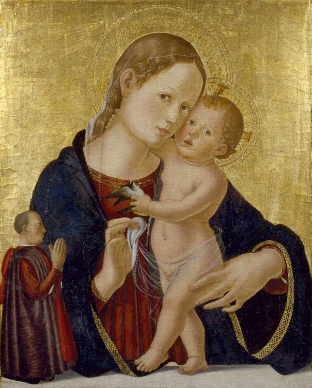 安东尼亚佐·罗马诺（Antonazzo Romano，1430-1510，意大利画家）作品-圣母子与捐赠者
