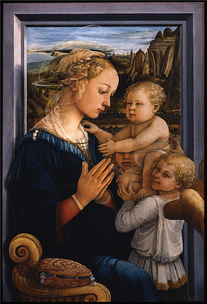 菲利波·里皮（Filippo Lippi ，1406-1469，意大利画家）作品-麦当娜和孩子与两个天使