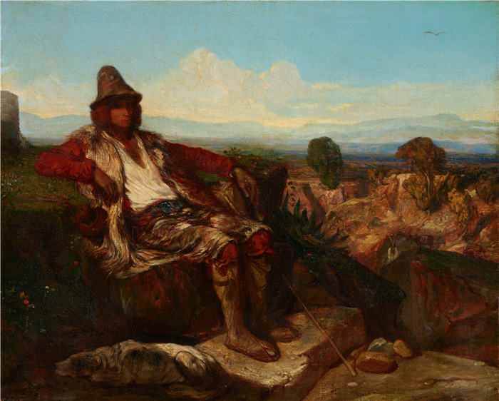 亚历山大·加布里埃尔·尚（Alexandre-Gabriel Decamps,法国画家）作品-阿布鲁齐牧羊人（约 1845 年）