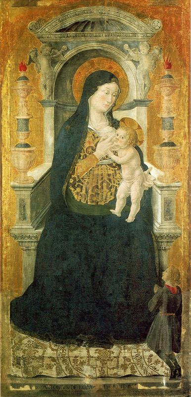 安东尼亚佐·罗马诺（Antonazzo Romano，1430-1510，意大利画家）作品-麦当娜德尔拿铁