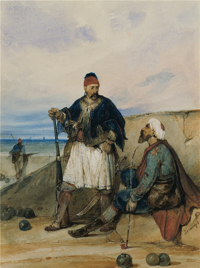 亚历山大·加布里埃尔·尚（Alexandre-Gabriel Decamps,法国画家）作品-东方士兵（约 1830 年）