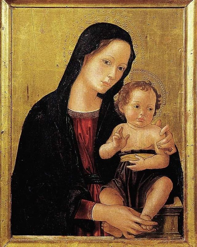 安东尼亚佐·罗马诺（Antonazzo Romano，1430-1510，意大利画家）作品-麦当娜和孩子，佩鲁贾