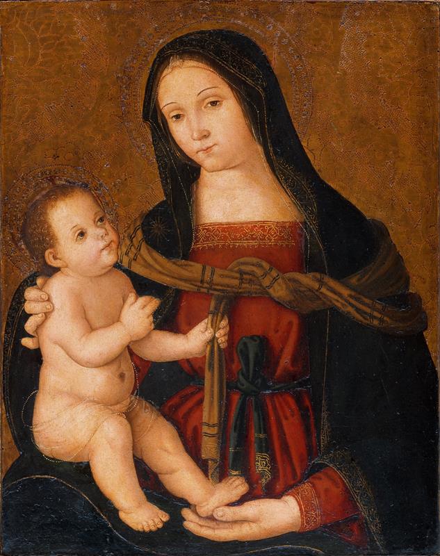 安东尼亚佐·罗马诺（Antonazzo Romano，1430-1510，意大利画家）作品-麦当娜和孩子6