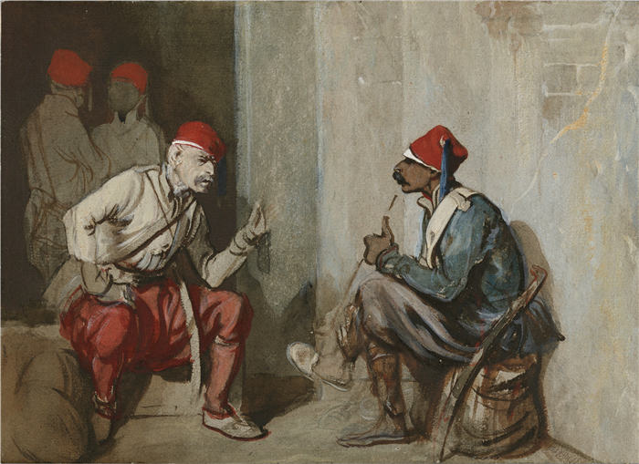 亚历山大·加布里埃尔·尚（Alexandre-Gabriel Decamps,法国画家）作品-土耳其卫兵（1841）