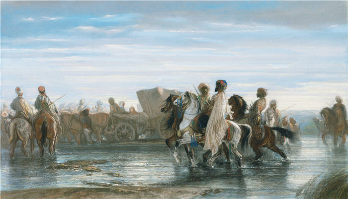 亚历山大·加布里埃尔·尚（Alexandre-Gabriel Decamps,法国画家）作品-涉水 (1845)