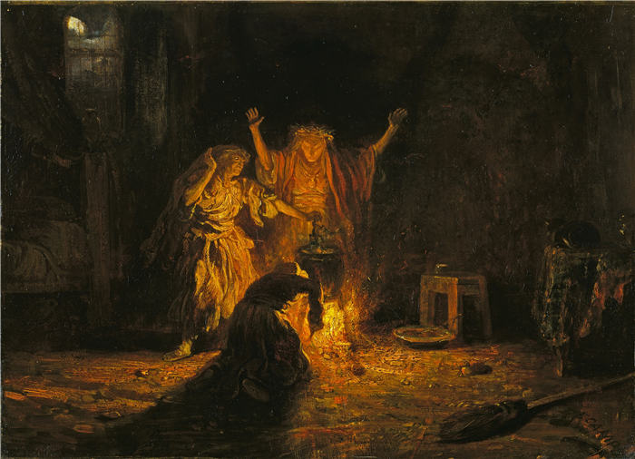 亚历山大·加布里埃尔·尚（Alexandre-Gabriel Decamps,法国画家）作品-麦克白的女巫（c.1841 - 1842）